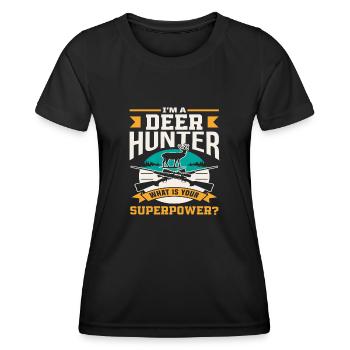 Je suis un chasseur de cerfs, quel est ton superpouvoir - T-shirt sport Femme - noir - Devant - AI Model Female 172 light (172cm)