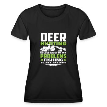 La vraie passion : la chasse et la pêche - Problèmes - T-shirt sport Femme - noir - Devant - AI Model Female 172 light (172cm)