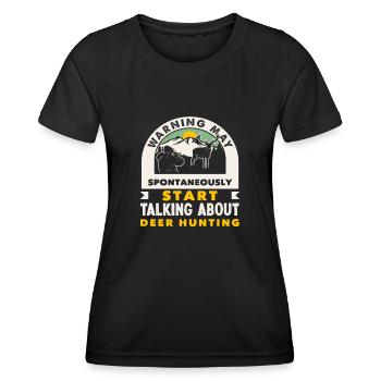 Avertissement : peut parler spontanément de la chasse au chevreuil - T-shirt sport Femme - noir - Devant - AI Model Female 172 light (172cm)