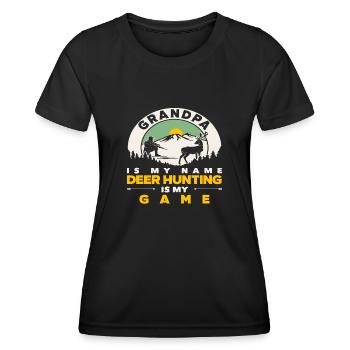 Grand-père est mon nom, la chasse au cerf est mon jeu - T-shirt sport Femme - noir - Devant - AI Model Female 172 light (172cm)
