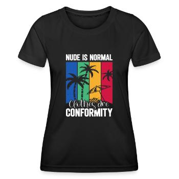 Nudismus Spruch - Frauen Funktions-T-Shirt - Schwarz - Vorne - AI Model Female 172 light (172cm)