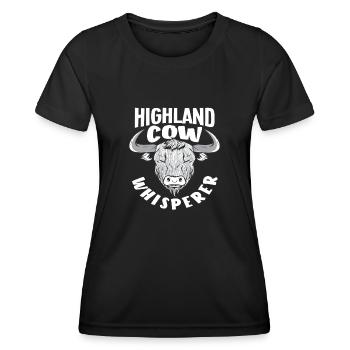 Highland Cow Whisperer Schottisches Hochlandrind - Frauen Funktions-T-Shirt - Schwarz - Vorne - AI Model Female 172 light (172cm)