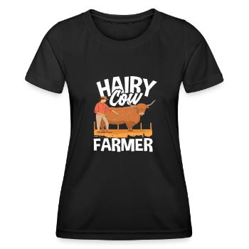 Haarige Kuh Bauer Highland Cow - Frauen Funktions-T-Shirt - Schwarz - Vorne - AI Model Female 172 light (172cm)