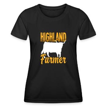 Highland Farmer Schottische Hochlandkuh - Frauen Funktions-T-Shirt - Schwarz - Vorne - AI Model Female 172 light (172cm)