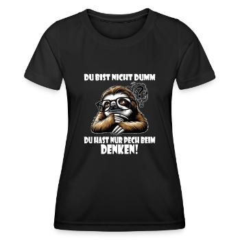 Faultier nicht dumm - Pech beim Denken - Frauen Funktions-T-Shirt - Schwarz - Vorne - AI Model Female 172 light (172cm)