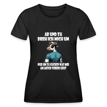 Kuh umdrehen - gucken was mir am Arsch vorbei geht - Frauen Funktions-T-Shirt - Schwarz - Vorne - AI Model Female 172 light (172cm)