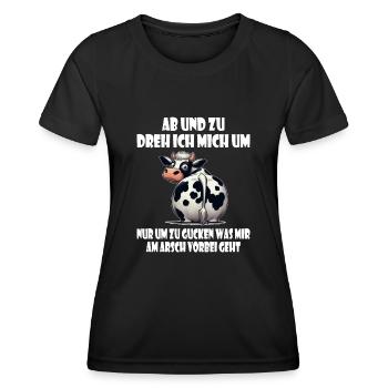 Kuh umdrehen - gucken was mir am Arsch vorbei geht - Frauen Funktions-T-Shirt - Schwarz - Vorne - AI Model Female 172 light (172cm)