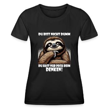 Faultier nicht dumm - Pech beim Denken - Frauen Funktions-T-Shirt - Schwarz - Vorne - AI Model Female 172 light (172cm)
