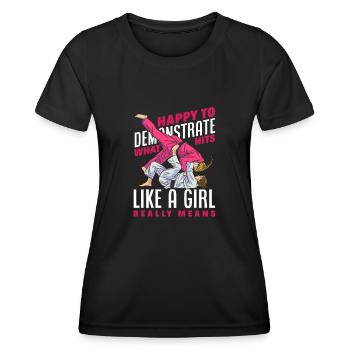 Heureux de démontrer ce qui frappe vraiment une fille - T-shirt sport Femme - noir - Devant - AI Model Female 172 light (172cm)