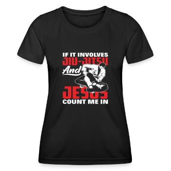 Quand il s'agit de Jiu-Jitsu et de Jésus, je suis là - T-shirt sport Femme - noir - Devant - AI Model Female 172 light (172cm)