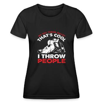 Oh, tu lances des balles, c'est cool, je lance des gens - T-shirt sport Femme - noir - Devant - AI Model Female 172 light (172cm)