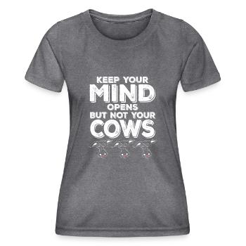 Lustige Kuh Sprüche Landwirtschaft Geschenk - Frauen Funktions-T-Shirt - dunkle Melange  - Vorne - AI Model Female 172 light (172cm)