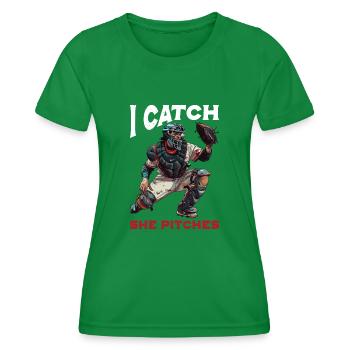 I Catch She Pitches 2 - Frauen Funktions-T-Shirt - Kelly Green - Vorne - AI Model Female 172 dark (172cm)