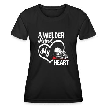 Un soudeur m’a fait fondre le cœur - T-shirt sport Femme - noir - Devant - AI Model Female 172 light (172cm)