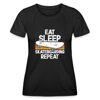 Planche à roulettes manger dormir faire du skateboard répéter rétro - T-shirt sport Femme - noir - Devant - AI Model Female 172 light (172cm)