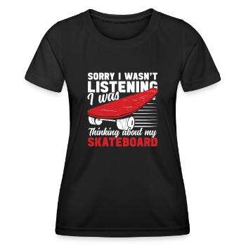 Skateboard : penser à mon skateboard skating - T-shirt sport Femme - noir - Devant - AI Model Female 172 light (172cm)