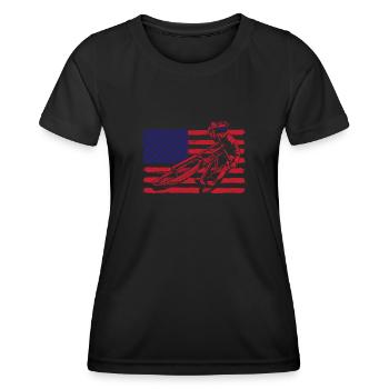 Un coureur de BMX devant le drapeau américain - T-shirt sport Femme - noir - Devant - AI Model Female 172 light (172cm)