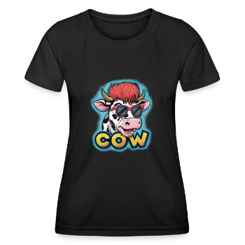 Coole Cartoon-Kuh mit Sonnenbrille Spaß - Frauen Funktions-T-Shirt - Schwarz - Vorne - AI Model Female 172 light (172cm)