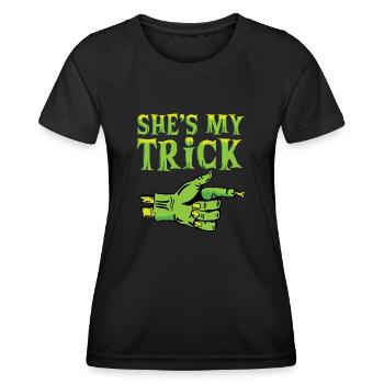 Halloween-Pärchen sie ist mein Trick feiern - Frauen Funktions-T-Shirt - Schwarz - Vorne - AI Model Female 172 light (172cm)