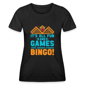 Joueur de bingo interrogez-moi sur la conception du bingo chanceux - T-shirt sport Femme - noir - Devant - AI Model Female 172 light (172cm)
