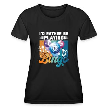 Joueur de bingo interrogez-moi sur la conception du bingo chanceux - T-shirt sport Femme - noir - Devant - AI Model Female 172 light (172cm)