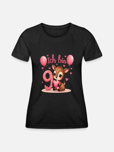 Süßes Reh Ich bin 9 Kinder 9. Geburtstag Mädchen - Frauen Funktions-T-Shirt - Schwarz