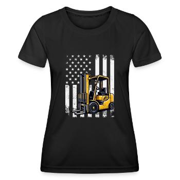 Patriotic Forklift operator usa flag design - Women's Functional T-Shirt - black - Front - AI Model Female 172 light (172cm)