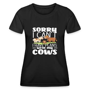 Désolé, j’ai des projets avec mes vaches - T-shirt sport Femme - noir - Devant - AI Model Female 172 light (172cm)
