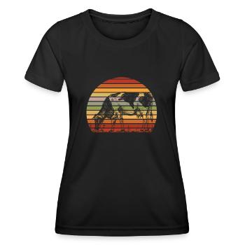 Illustration de vache rétro coucher de soleil - T-shirt sport Femme - noir - Devant - AI Model Female 172 light (172cm)