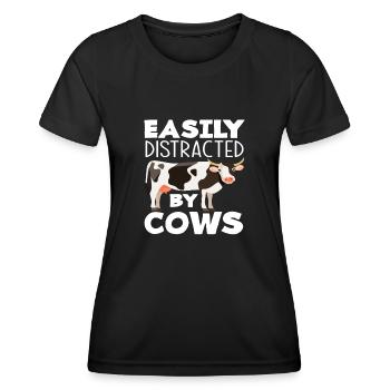 Facilement distrait par les vaches - T-shirt sport Femme - noir - Devant - AI Model Female 172 light (172cm)