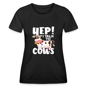 ! Je parle aux vaches drôle de vache - T-shirt sport Femme - noir - Devant - AI Model Female 172 light (172cm)