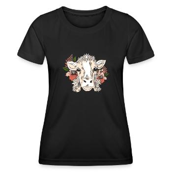 Vache avec couronne florale motif floral - T-shirt sport Femme - noir - Devant - AI Model Female 172 light (172cm)