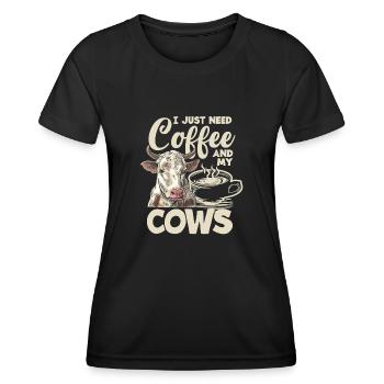 J’ai juste besoin de café et de mes vaches - T-shirt sport Femme - noir - Devant - AI Model Female 172 light (172cm)