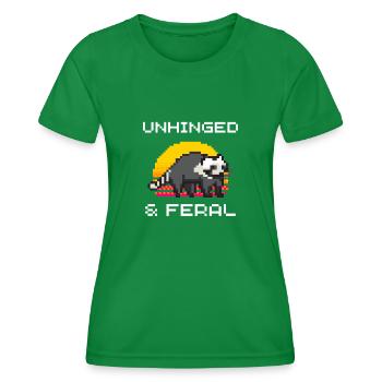 Ungezähmt Und Wild Lustiges Waschbär Pixel Art - Frauen Funktions-T-Shirt - Kelly Green - Vorne - AI Model Female 172 dark (172cm)