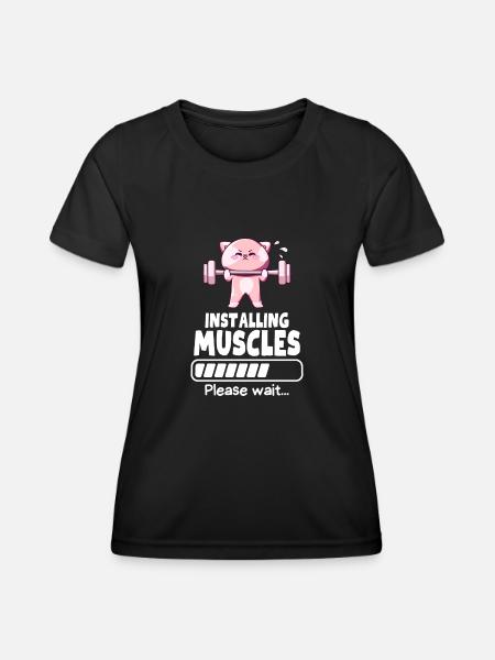 Muscle Building Weightlifting Cat Gym Humor - Women's Functional T-Shirt - black