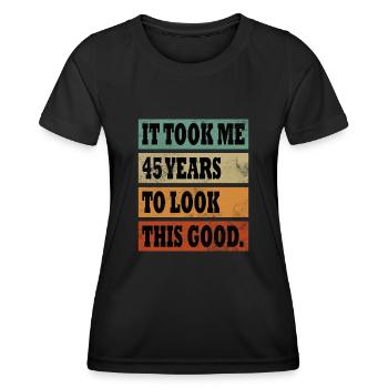45 ans d’anniversaire Idée cadeau Homme Femme Divers - T-shirt sport Femme - noir - Devant - AI Model Female 172 light (172cm)
