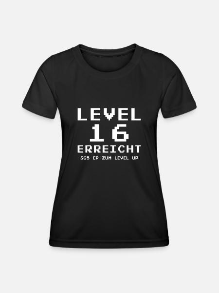 Level 16 erreicht 16. Geburtstag Gamer Gaming - Frauen Funktions-T-Shirt - Schwarz