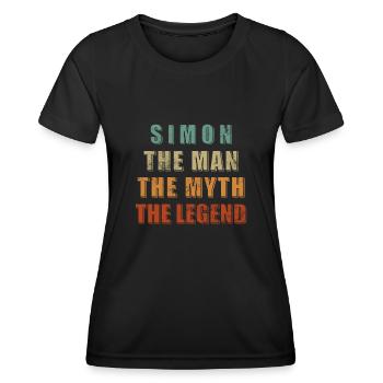 Simon Nom Prénom Anniversaire - T-shirt sport Femme - noir - Devant - AI Model Female 172 light (172cm)