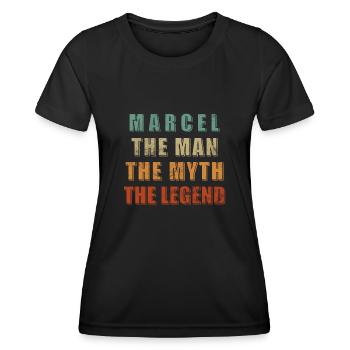 Marcel Nom Prénom Cadeau d’anniversaire - T-shirt sport Femme - noir - Devant - AI Model Female 172 light (172cm)