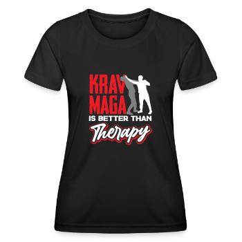 Dicton de la thérapie Krav Maga - T-shirt sport Femme - noir - Devant - AI Model Female 172 light (172cm)