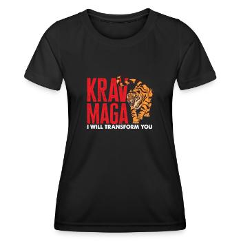 Krav Maga Tiger Sport Kampfgeist - Frauen Funktions-T-Shirt - Schwarz - Vorne - AI Model Female 172 light (172cm)