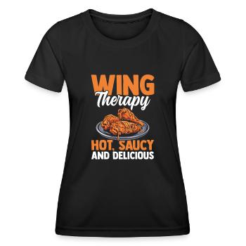 Hot Wings Chicken Spicy Hühnerflügel Junk Food - Frauen Funktions-T-Shirt - Schwarz - Vorne - AI Model Female 172 light (172cm)