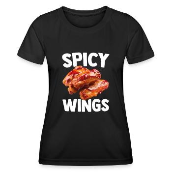 Spicy Hot Chicken Wings Hühnerflügel Lustig - Frauen Funktions-T-Shirt - Schwarz - Vorne - AI Model Female 172 light (172cm)