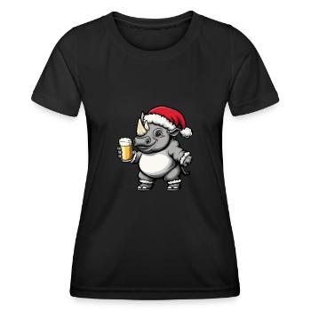 Nashorn Weihnachten Bier Lustig - Frauen Funktions-T-Shirt - Schwarz - Vorne - AI Model Female 172 light (172cm)