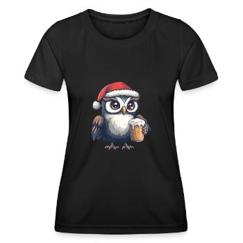 Eule Weihnachten Bier Lustig - Frauen Funktions-T-Shirt - Schwarz - Vorne - AI Model Female 172 light (172cm)