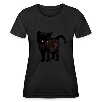 brown cat pet graphic design animal art - Frauen Funktions-T-Shirt - Schwarz - Vorne - AI Model Female 172 light (172cm)