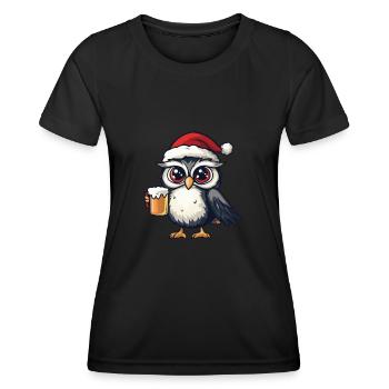 Eule Weihnachten Bier Lustig - Frauen Funktions-T-Shirt - Schwarz - Vorne - AI Model Female 172 light (172cm)