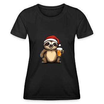 Faultier Weihnachten Bier Lustig - Frauen Funktions-T-Shirt - Schwarz - Vorne - AI Model Female 172 light (172cm)