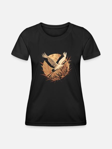 Kraniche Kranich - Frauen Funktions-T-Shirt - Schwarz