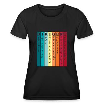 Caractéristiques du chef d’orchestre Chef d’orchestre Professeur de musique - T-shirt sport Femme - noir - Devant - AI Model Female 172 light (172cm)